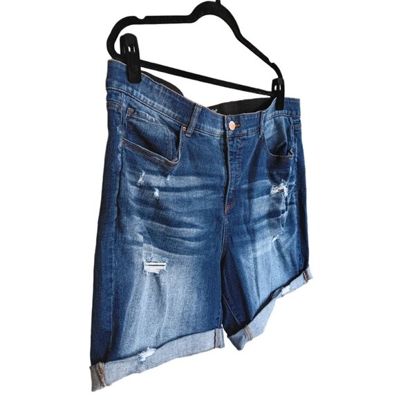 Terra Sky Womens Blue Mid-Rise Rolled Hem Distressed Denim Shorts Size 20W - Picture 4 of 7